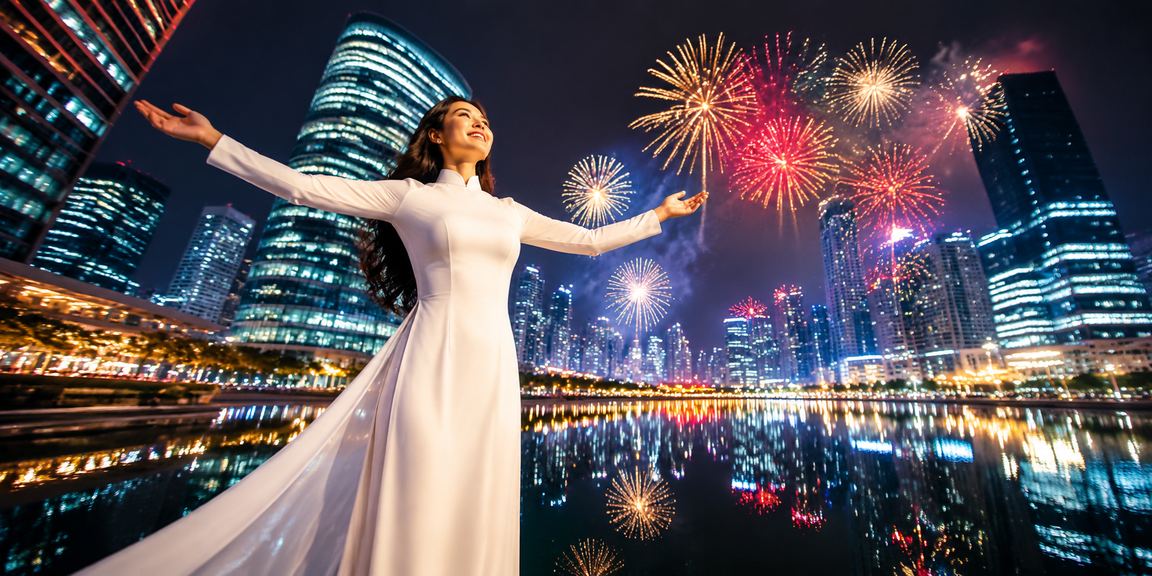 Người phụ nữ mặc áo dài tại Hà Nội tham gia không khí lễ hội và xổ số truyền thống