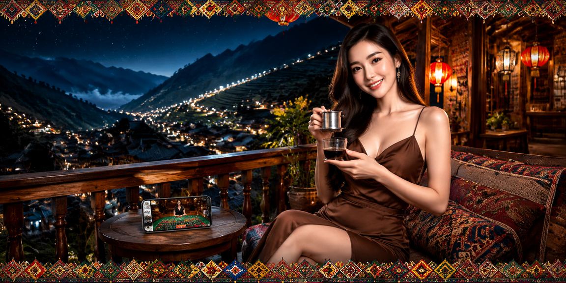 Người dùng thư giãn bên cốc cà phê tại Sapa và tra cứu FAQ trên điện thoại
